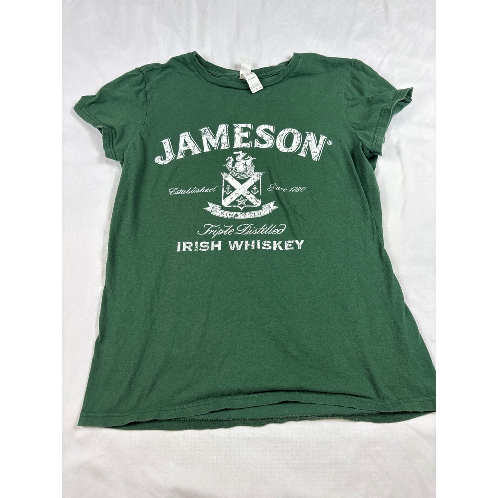 Jameson Irish Whiskey T Shirt Green Graphic Logo Cotton Mens Large Distressed